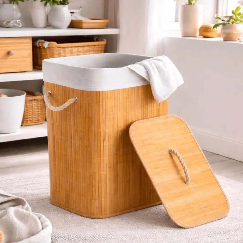 Cesto De Roupa Suja Bambu Dobrável