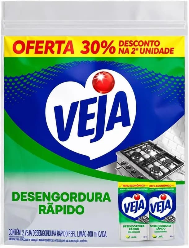 Veja Desengordura Rápido Limpador Limão com 2 unidades de 400ml