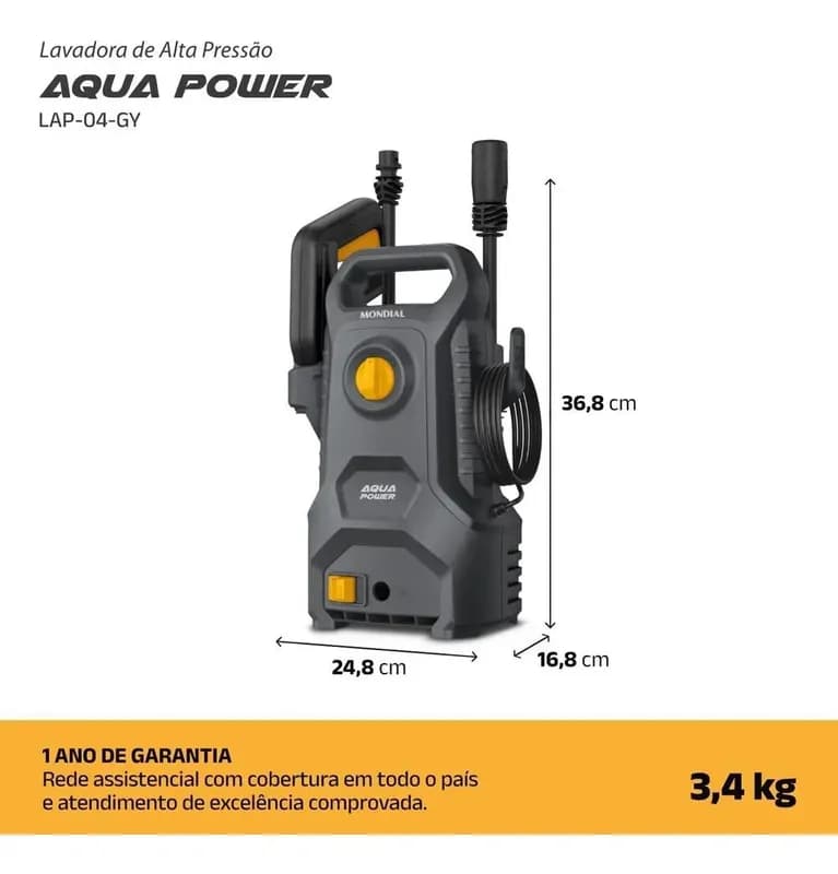 Mondial LAP-04 GY Lavadora de Alta Pressão 1400W + Jato Ajustável
