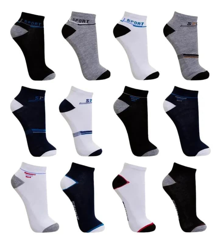 Kit 12 Pares de Meia Masculina Cano Curto Soquete Várias Cores