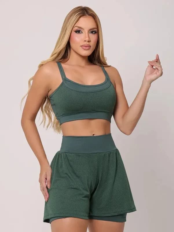 Conjunto Fitness Feminino Top Short Duplo Roupa Treino Run