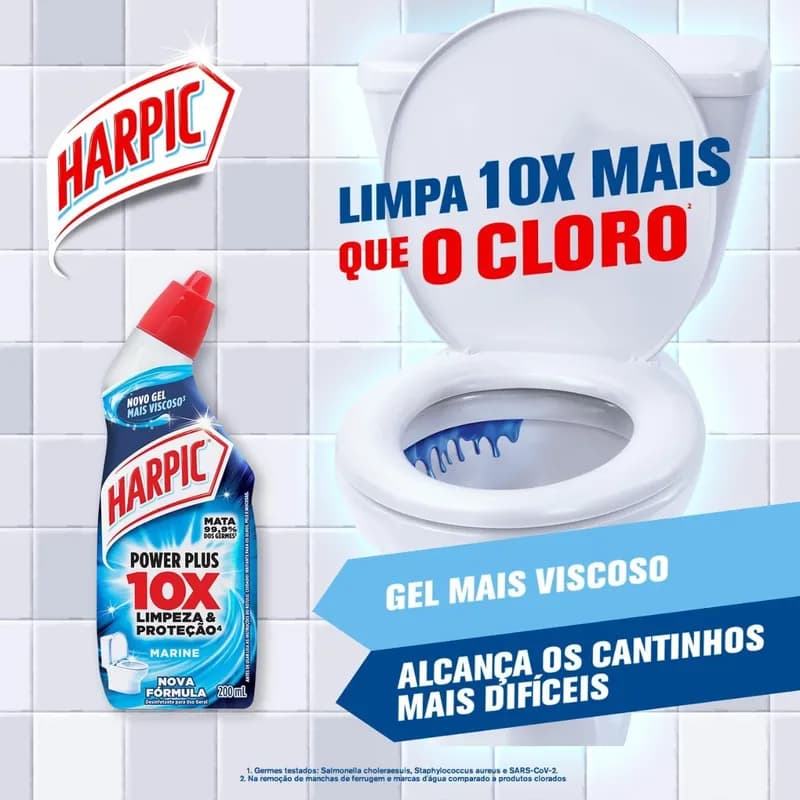 Harpic Power Plus Gel Desinfetante e Desodorizador Sanitário Marine 200ml
