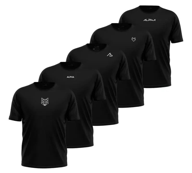 Kit 5 Camisetas Dry All Black Alpha