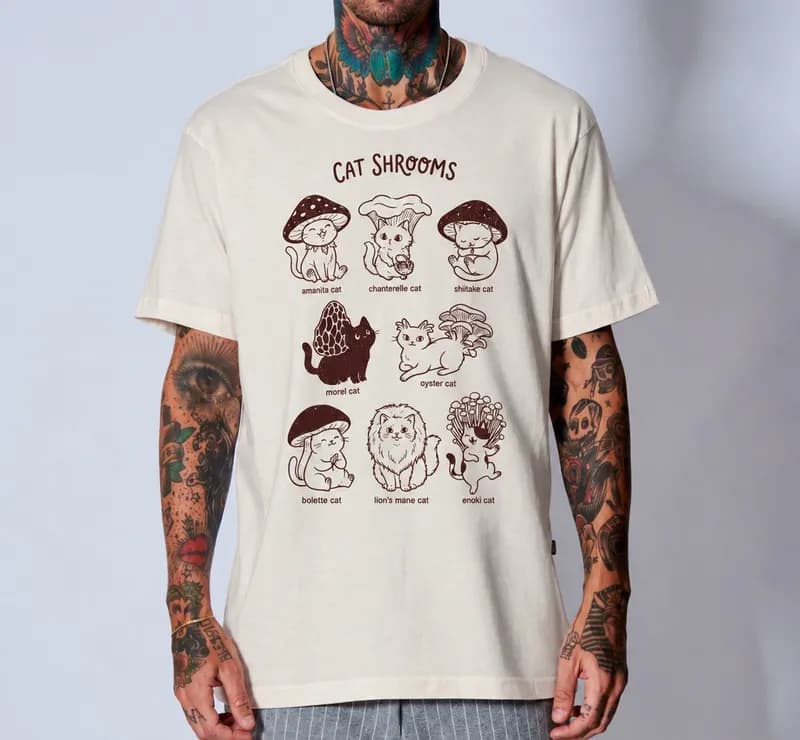 Camiseta Cat Shrooms Branco Cat Personalizado