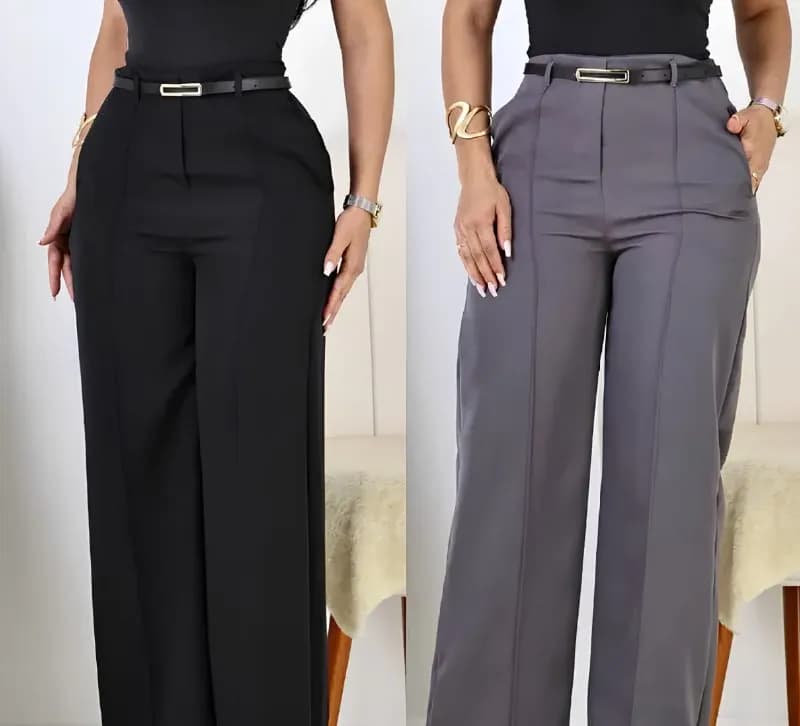 Kit 2 Calças Pantalona Feminina de Alfaiataria com Cinto