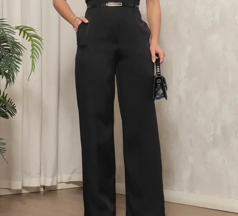 Calça Social Pantalona Com Cinto
