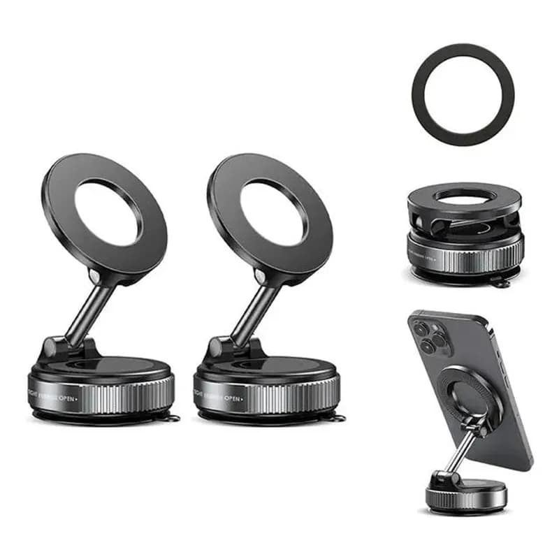 Kit 2 Suporte Magnético Celular Ventosa 360° Dobrável Preto