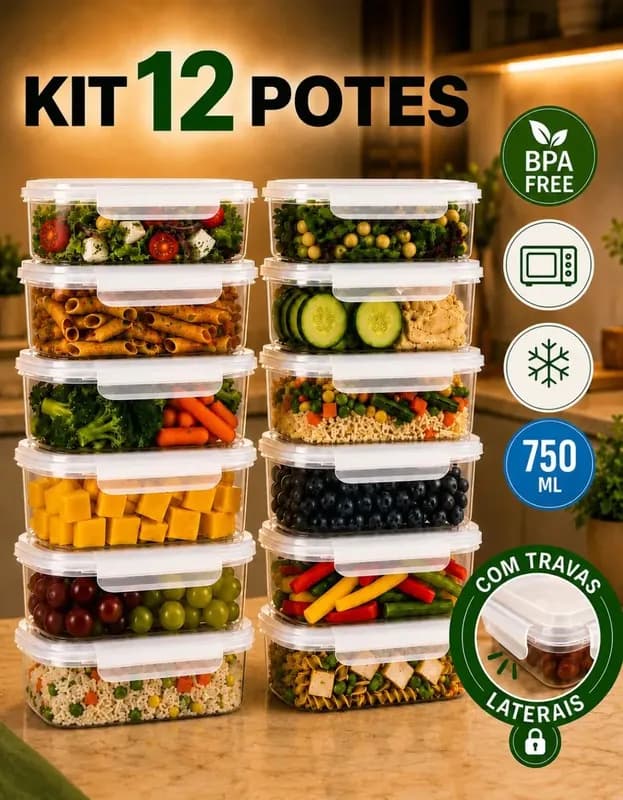 Kit 12 Potes Plásticos 750ml