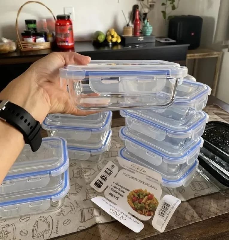 Kit 10 Potes de Vidro Hermético 640ml Rishon