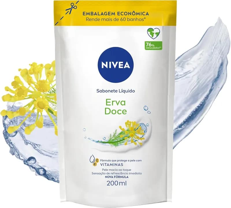 Nivea Sabonete Líquido Refil Erva Doce 200ml - Fragrância Refrescante De Erva-doce, Sensação De Pele Macia E Hidratada