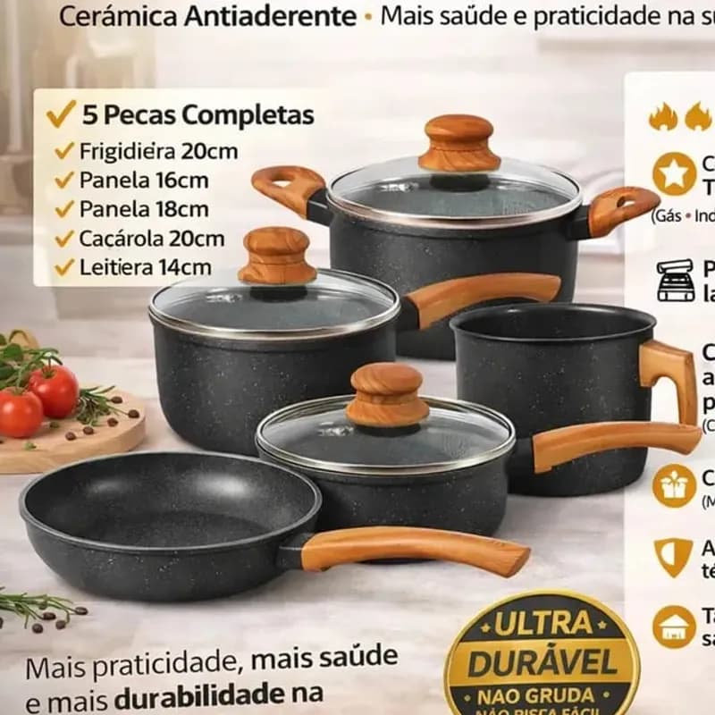 Jogo de Panelas Cerâmico Triplo Indução Vitrex Ecoglid 5 Peças