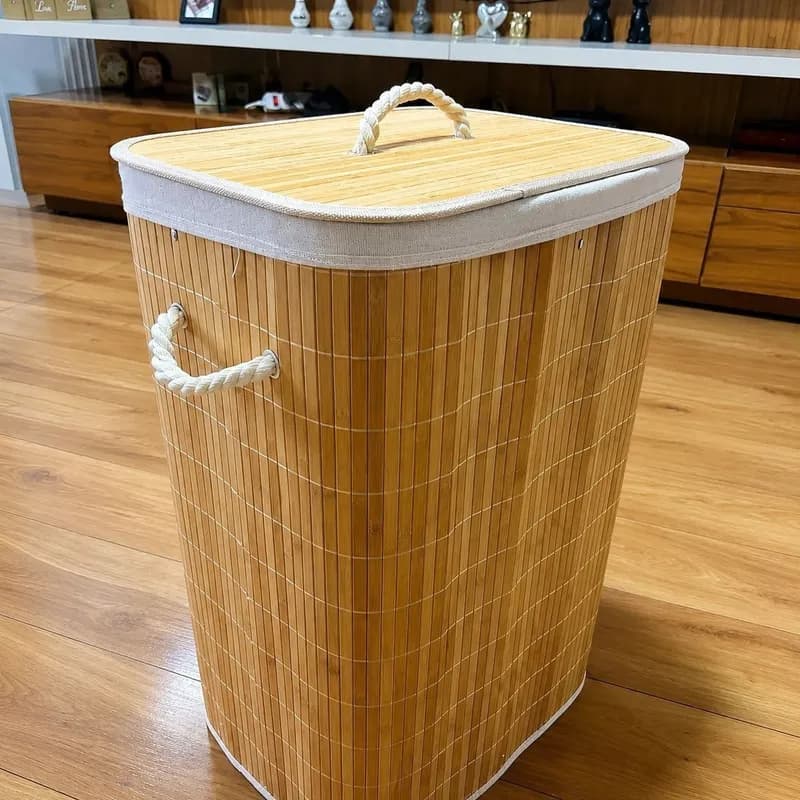 Cesto de Roupa Bambu Retangular 72L
