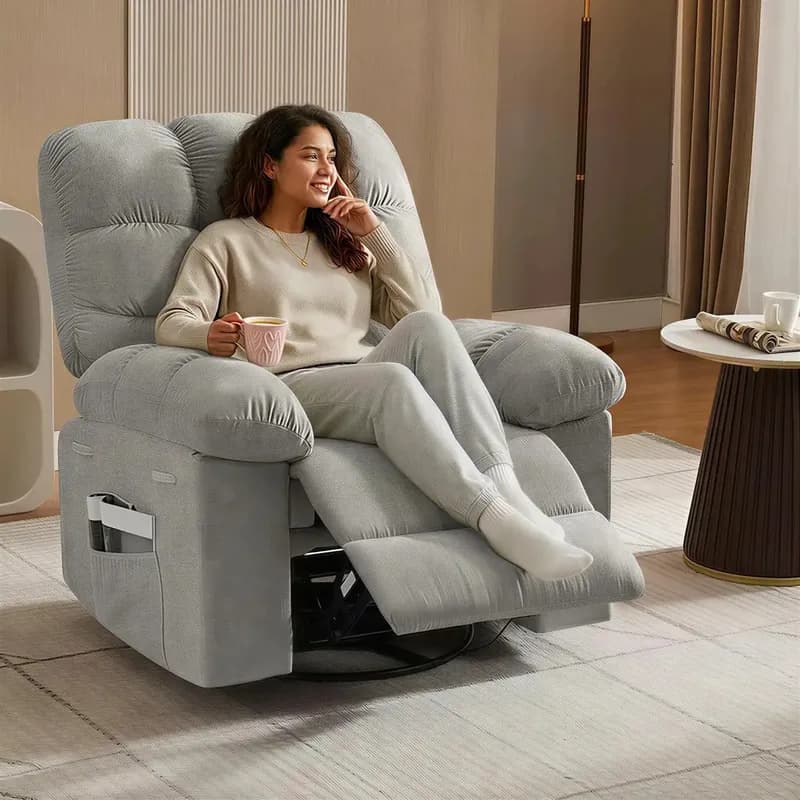Poltrona Massageadora Reclinável com Aquecimento e 8 Pontos Vibratórios, Apoio de Pé, Cinza