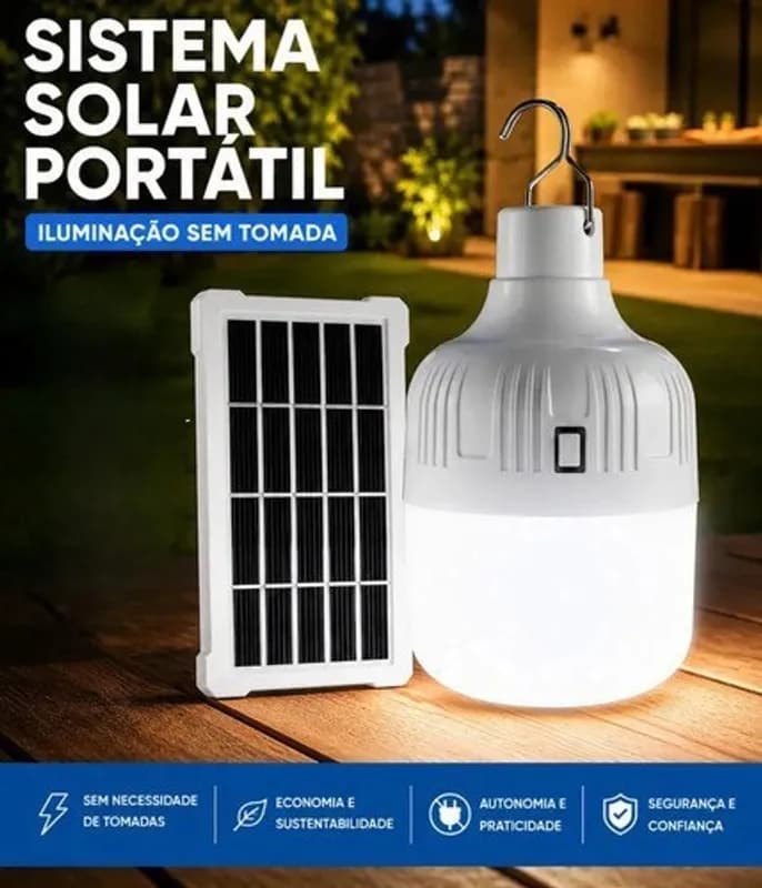 Lampião Lâmpada LED com Placa Solar Recarregável