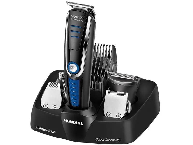 Aparador de Pelos Mondial Super Groom 10 BG-03 6W Bivolt Preto e Azul