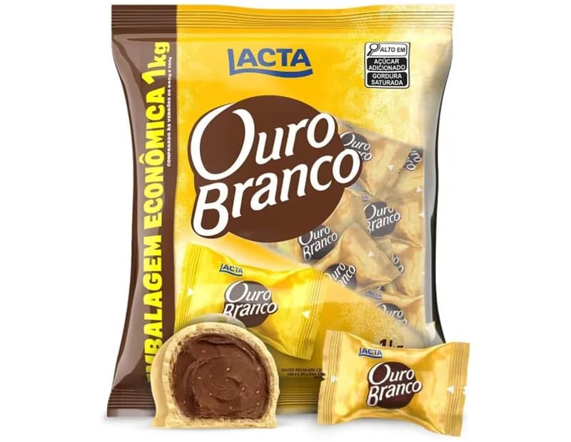 Lacta Ouro Branco - Wafer Recheado Sabor Chocolate Branco Pacote 1kg