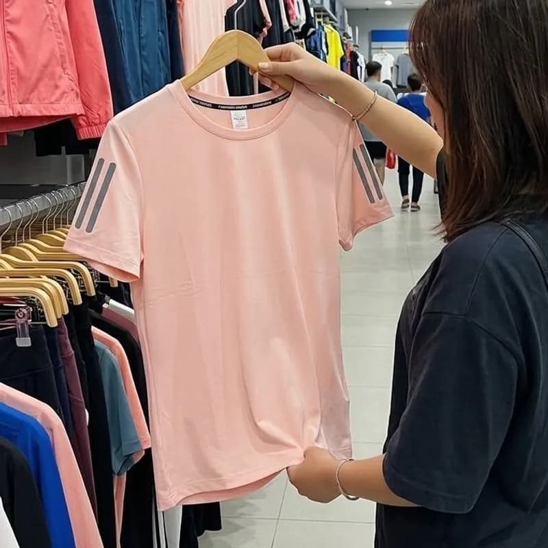 Camiseta Básica Exercícios de Verão Feminina Seda Gelada