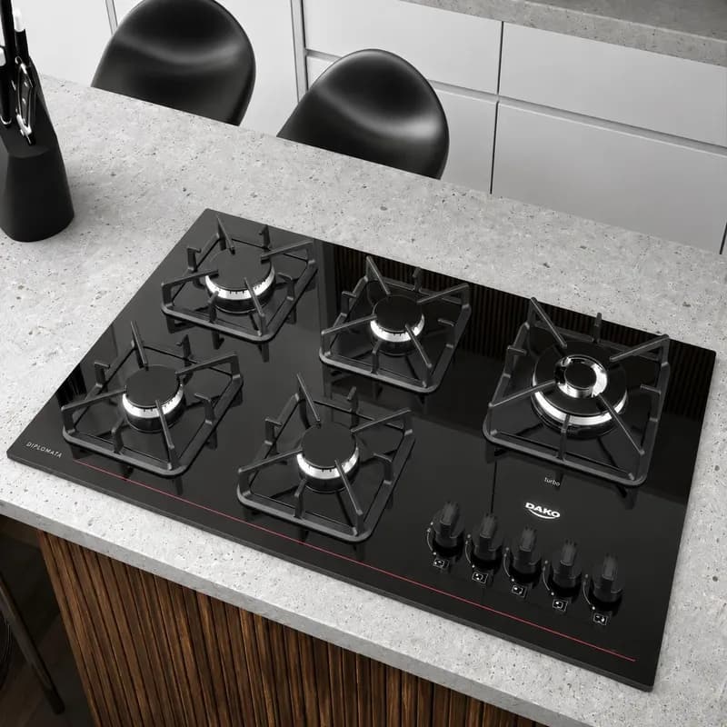 Cooktop 5 Bocas Dako Diplomata com Mesa de Vidro e Tripla Chama