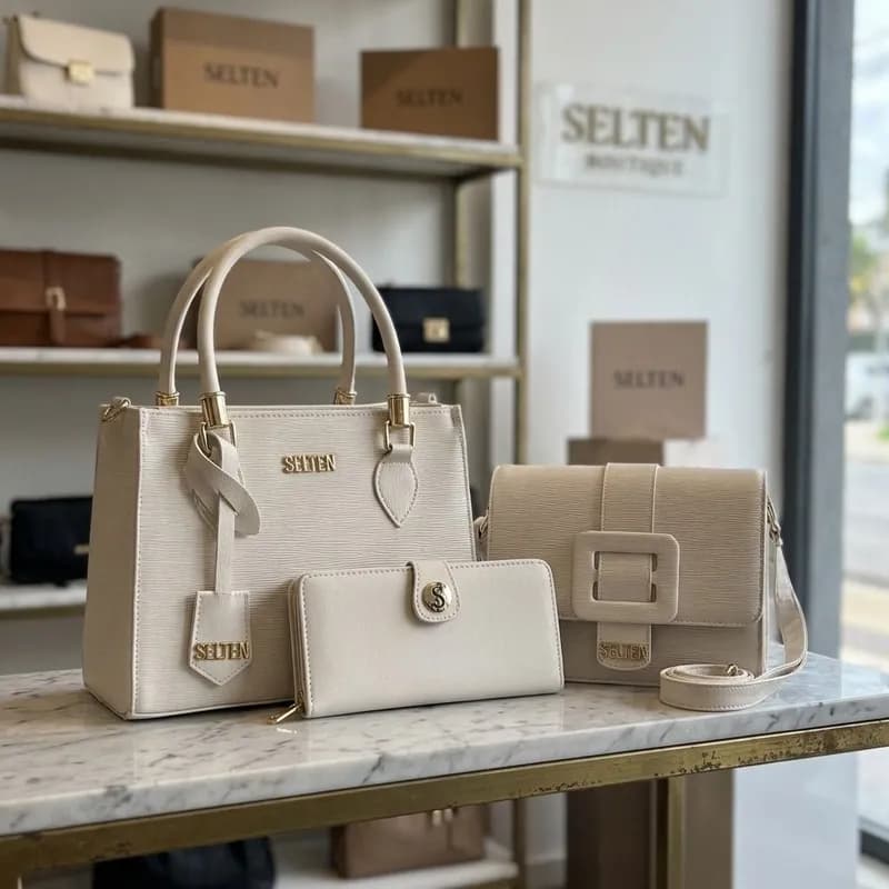 Kit Bolsa Feminina 3 Peças Creme