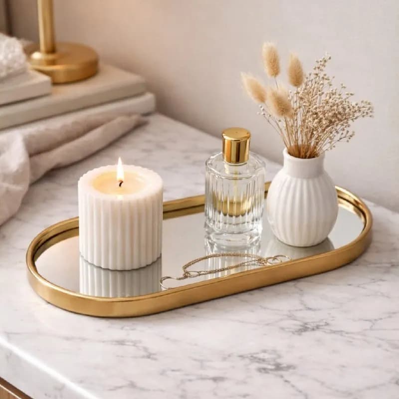 Bandeja Espelhada Banheiro Lavabo Decorativa Multiuso Preta Dourada