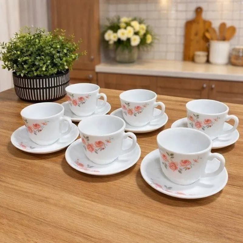 Jogo de Xícaras e Pires de Vidro para Café e Chá 12 Peças 220ml