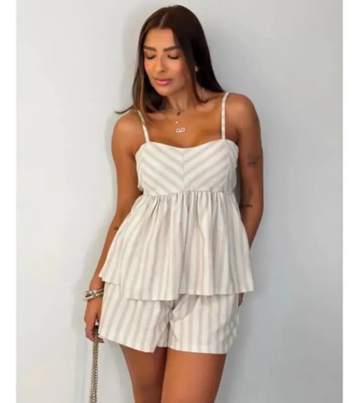 Conjunto Feminino Short E Blusa Bata Verão Calor Soltinho
