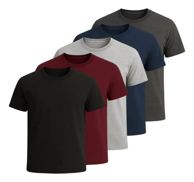 Kit 5 Camisetas Básicas de Algodão Lisas Gola Redonda Regular