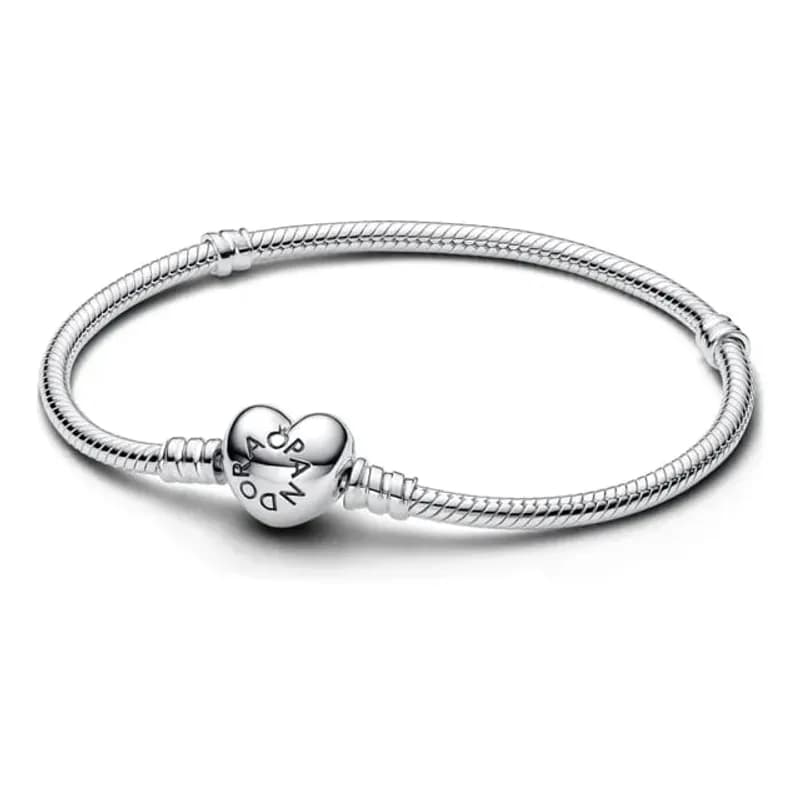 Bracelete Pandora Pulseira de Prata e Fecho Coração