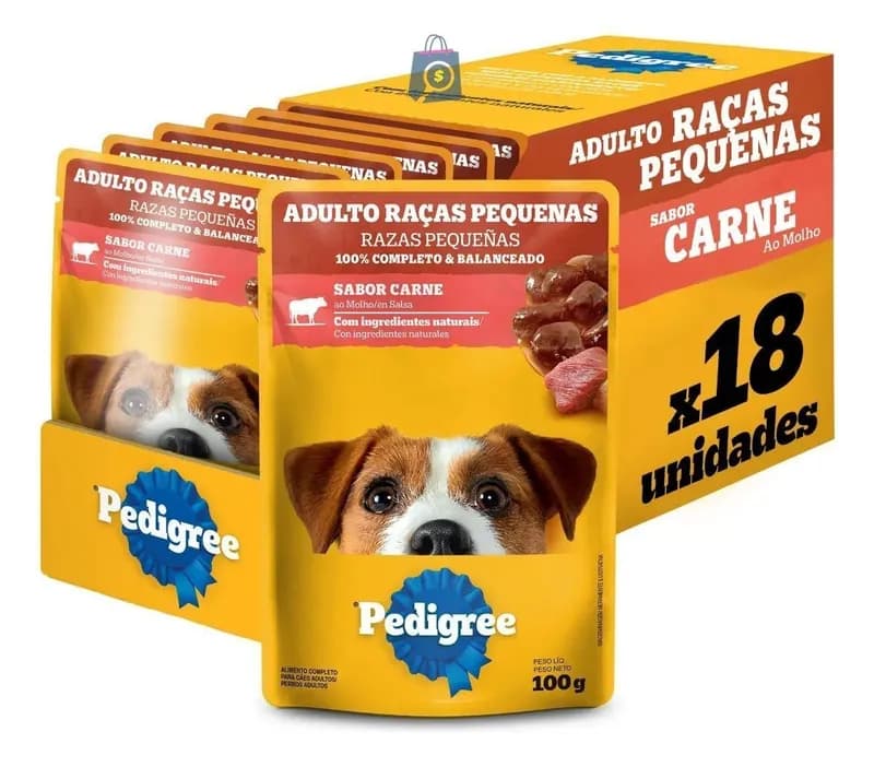 Ração Úmida Pedigree Carne ao Molho Cães Adultos 100g Caixa com 18 Unidades