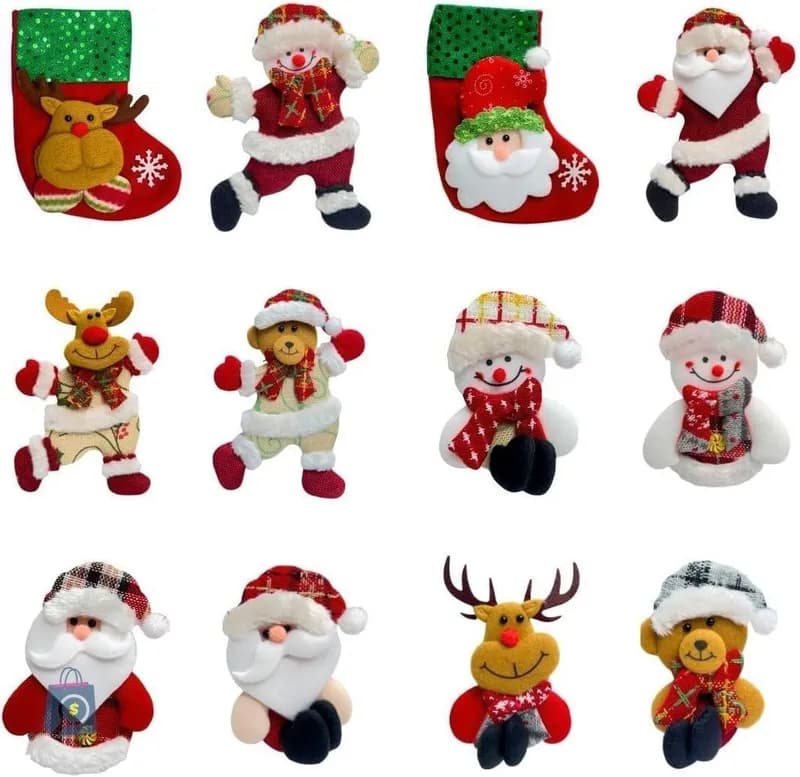 Kit 12 Pendentes de Pelúcia para Árvore de Natal