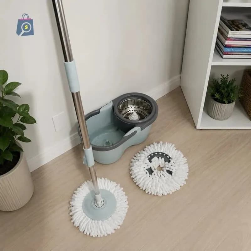 Mop Com Balde Giratório Cesto Em Inox, 9 Litros Com 2 Refis De Microfibra