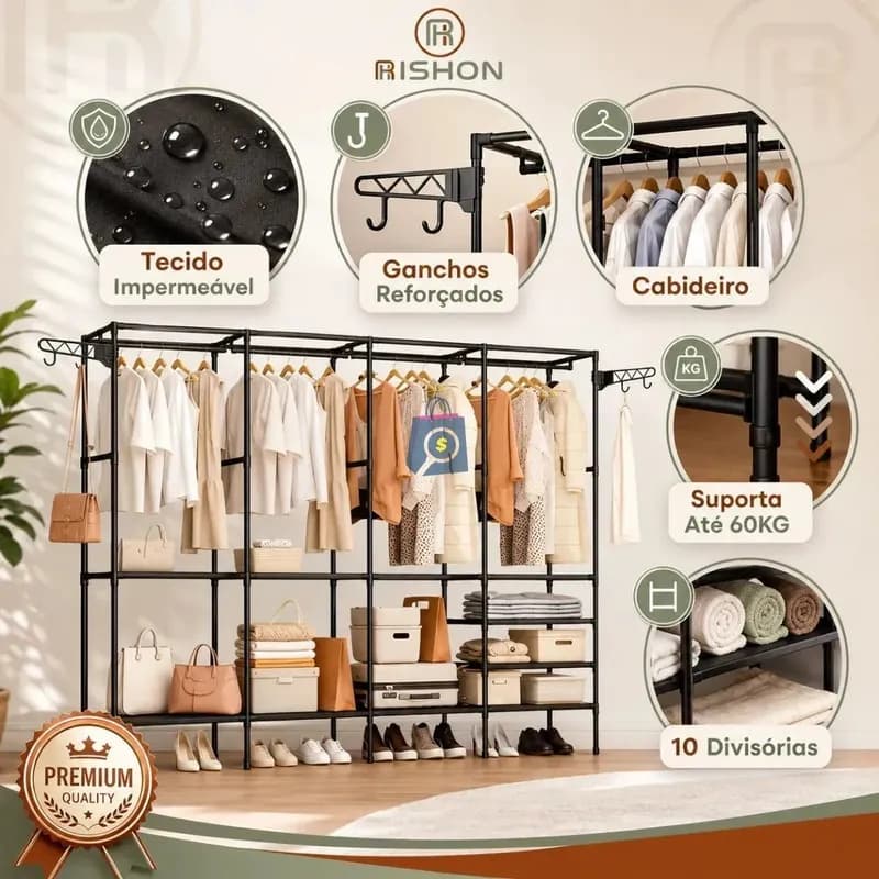 Guarda-Roupa Dobrável Closet Aberto Rishon