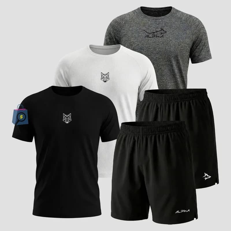 Kit 5 Peças Dry 3 Camisetas e 2 Bermudas Alpha