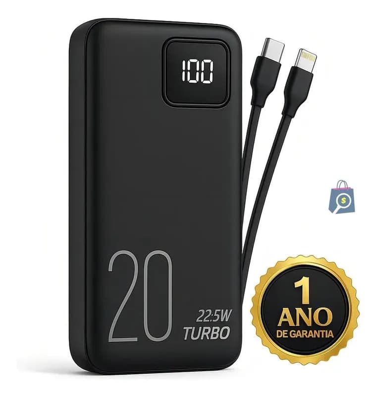 Carregador Portátil Power Bank Turbo 20000mAh 22.5W Universal com Display Digital