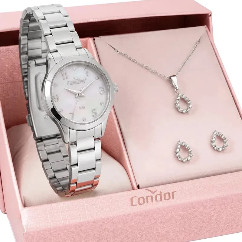 Kit Relógio Condor Feminino Com Colar E Brincos Co2036mxg/k4b