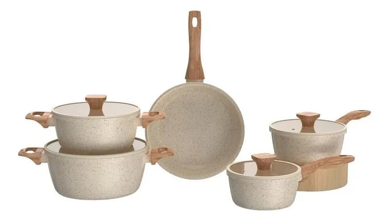 Jogo De Panelas Brinox 5 Peças Alumínio Cerâmico Creme