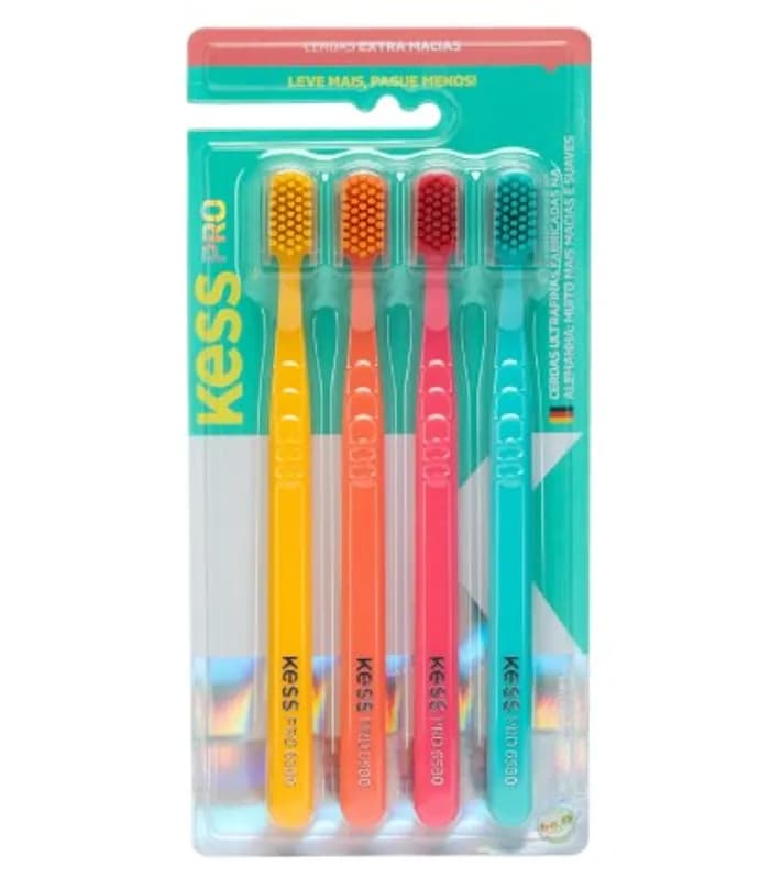 Kess, Pack com 4 Escovas Dentais Pro Extra Macias Whitelicious, Cores Sortidas
