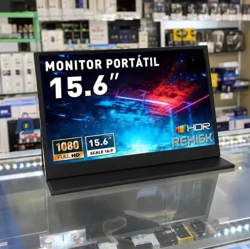 Monitor Portátil IPS 15.6" Full HD 1080p, Ultrafino, USB-C/HDMI, Capa Inteligente e Alto-falantes - Extensor de Tela para Laptop e Viagem
