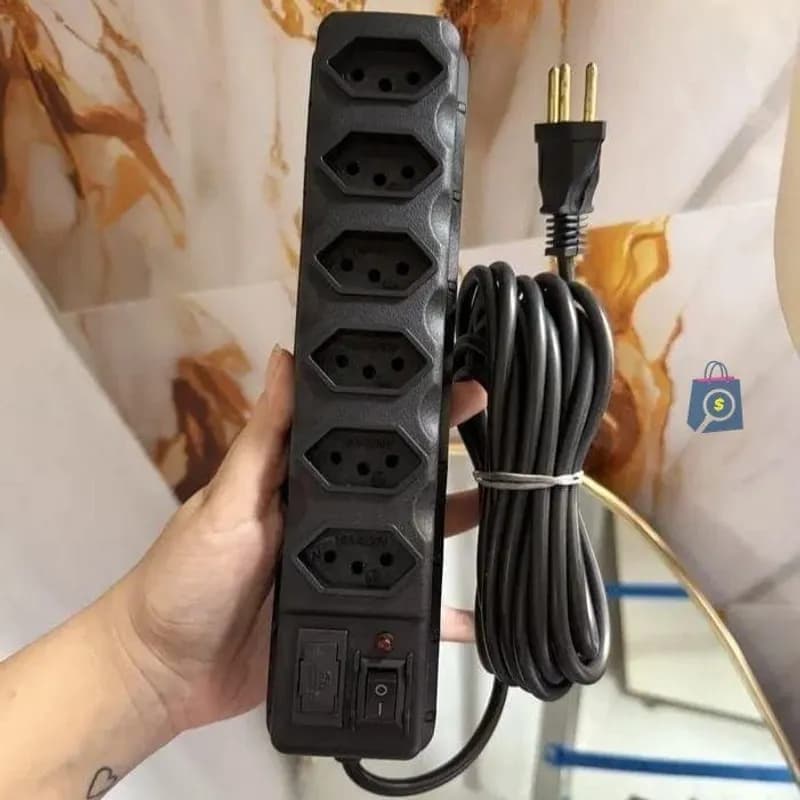Extensão Elétrica 6 Tomadas Filtro de Linha 10A Cabo 2 Metros Bivolt