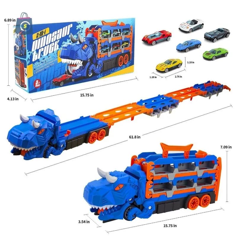 Caminhão Dinossauro Engolidor de Carrinhos - Com Kit de 6 e 4 Carrinhos