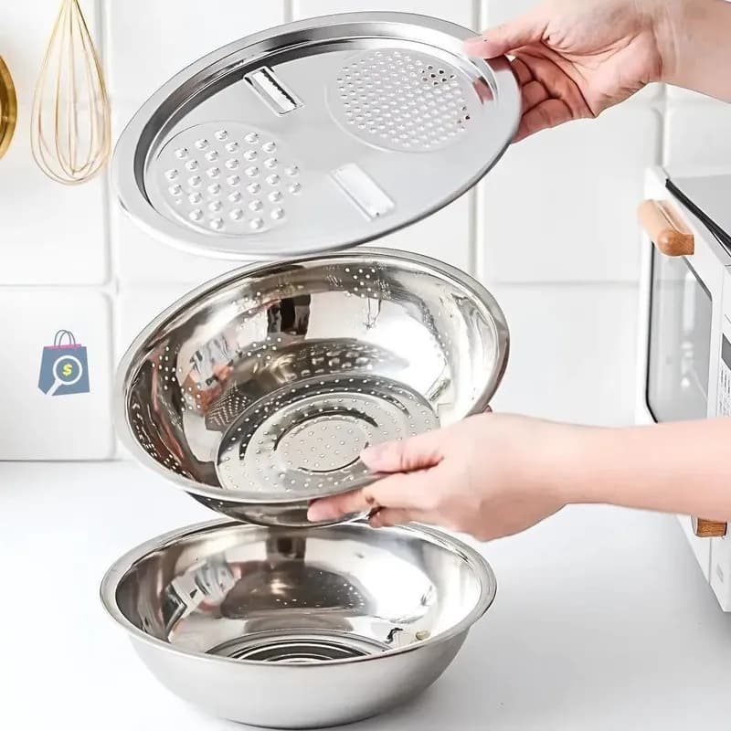 Bowl Tigela 3 em 1 Escorredor de Massa e Ralador Inox