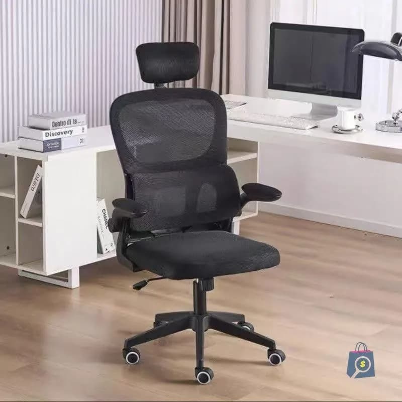 Cadeira de Escritório Ergonômica Estofada Preta