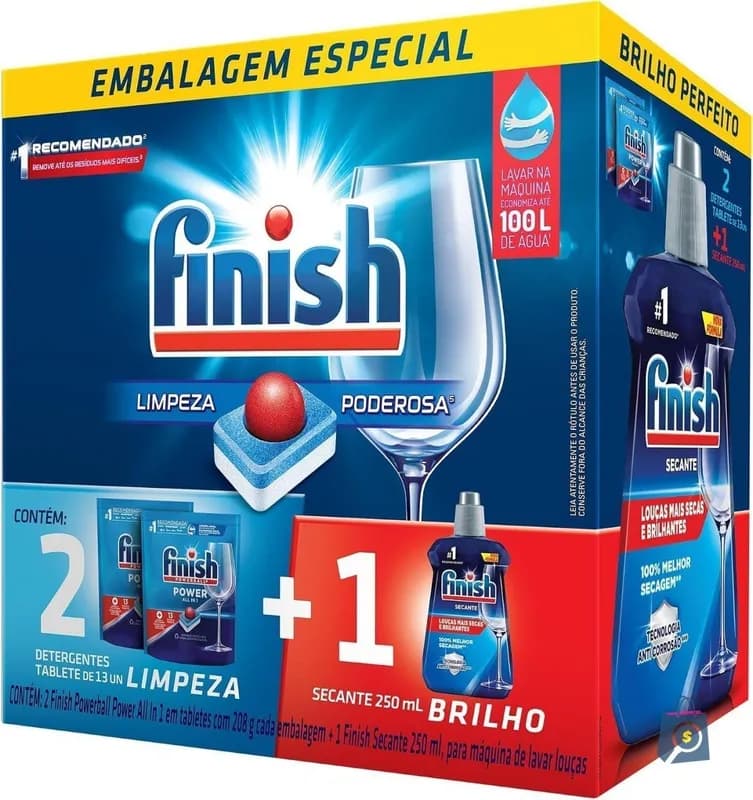 Kit 2 Detergentes Lava-Louças Finish Powerball + Secante 250ml