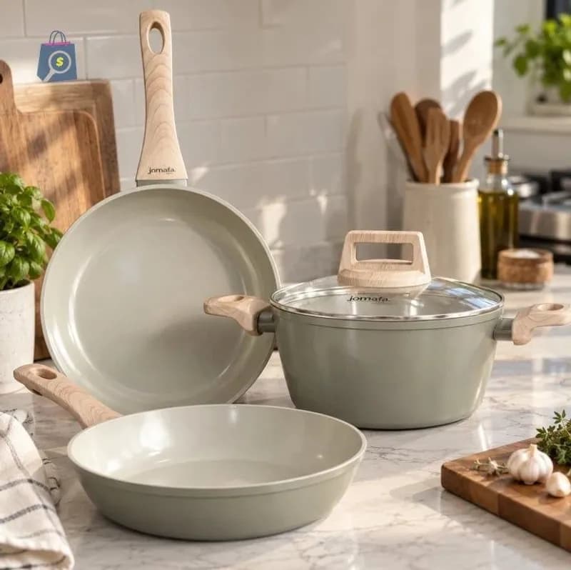 Conjunto De Panelas Jade Olive 5 Peças - Frigideiras 20cm E 24cm + Caçarolas 16cm E 20cm + Leiteira 16cm - Alumínio Antiaderente - Indução