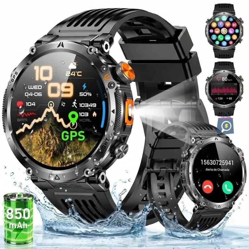 Relógio Inteligente Smartwatch GPS Autônomo IP68 3ATM 850mAh Preto NOVANTE
