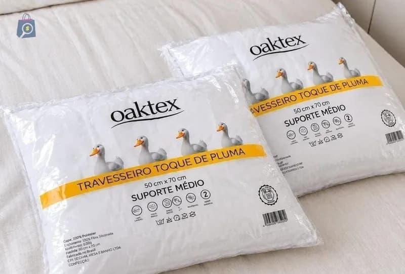 Kit 2 Travesseiros 70x50 Antialérgico Lavável Fibra Siliconada Toque de Pluma de Ganso Oaktex Branco