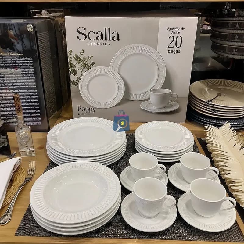 Aparelho de Jantar 20 Peças Branco Poppy de Cerâmica - Scalla Cerâmica