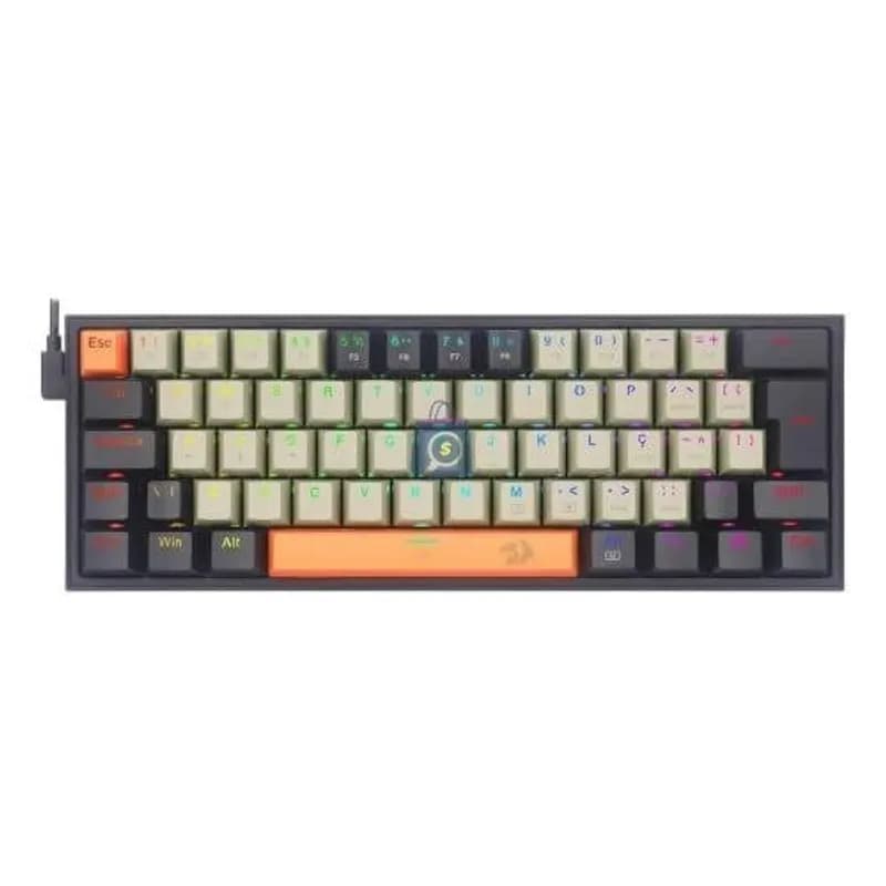 Teclado Mecânico Gamer Redragon Fizz 60% RGB Switch Marrom ABNT2 K617RGB-OG GY BK
