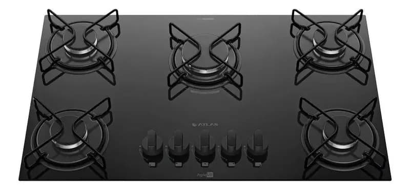 Cooktop 5 Bocas A Gás Atlas Agile Up Mega Chama Preto