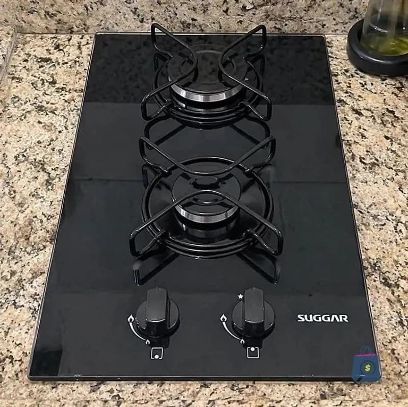 Suggar Cooktop A Gás Vidro Preto 2 Queimadores Fg2002avp